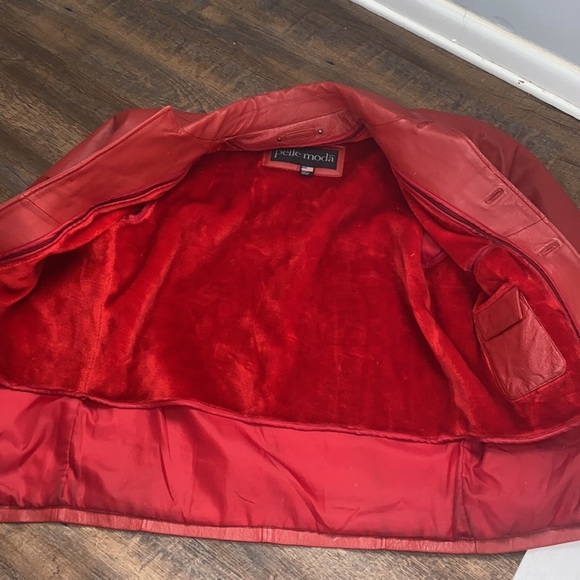 VNTG RED FULL GRAIN LEATHER W/ZIP OUT LINING DEEP POCKETS SEXY JACKET MADE IN US - Picture 8 of 14